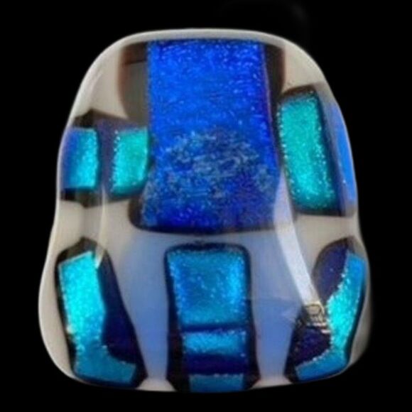 Artisan Jewelry - Artisan Handmade Dichroic Glass Blue black Statement Ring 8.5